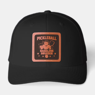 Funny Pickleball Baseline Bruiser Mascot Leather Patch Hat
