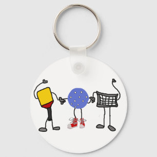 Funny Pickleball Cartoon Characters Keychain