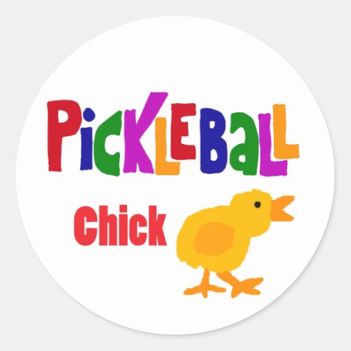 Funny Pickleball Chick Art Classic Round Sticker