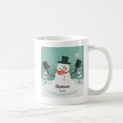 Funny Pickleball Christmas Snowman Personalized Coffee Mug