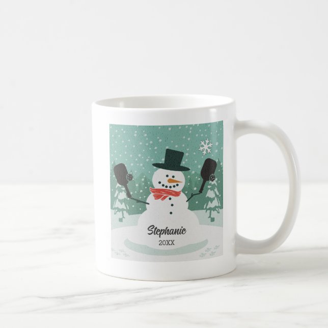 Funny Pickleball Christmas Snowman Personalized Coffee Mug (Right)