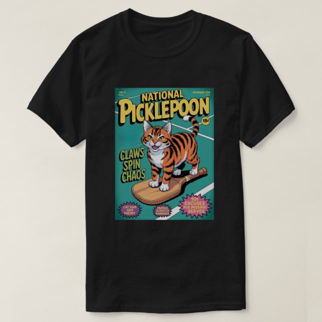 Funny Pickleball Claws Spin Chaos Cat Paddle T-Shirt (Design Front)