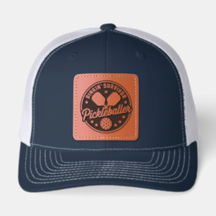 Funny Pickleball DINKIN' SURVIVOR Leather Patch Hat