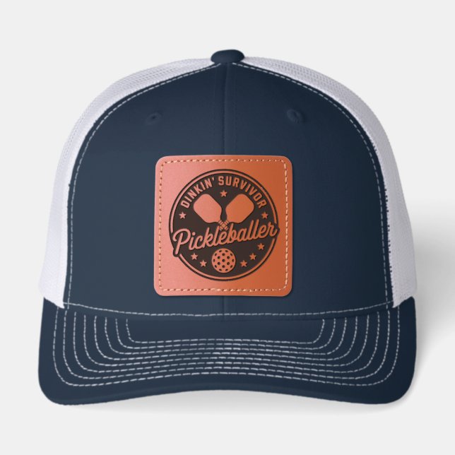 Funny Pickleball DINKIN' SURVIVOR Leather Patch Hat (Front)