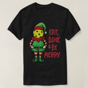 Funny Pickleball Elf Christmas Design T-Shirt