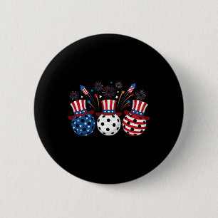 Funny Pickleball Fireworks American Usa Flag 4th O Button