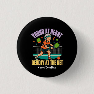 Funny Pickleball Grandma Young At Heart Deadly Net Button