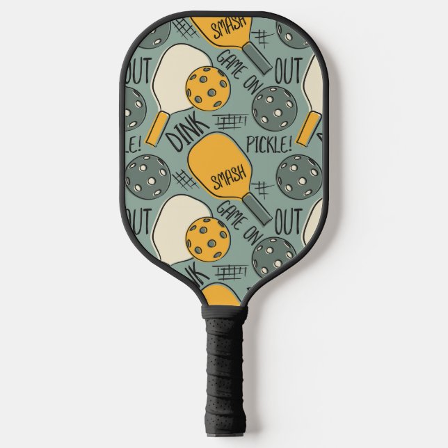 Funny Pickleball Graphic Green Gold Paddle (Front)