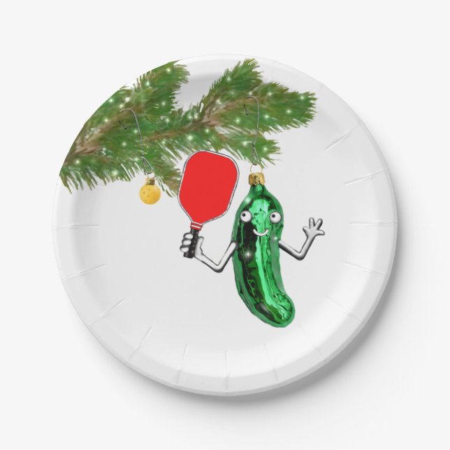 Funny Pickleball Holiday Paper Plates (Front)