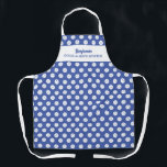 Funny Pickleball Humor Personalized Text Blue Apron<br><div class="desc">The perfect apron for those who like to hang out in both types of kitchens - at home and on the pickleball courts. Design features a pattern of white pickleballs set against a blue background - easily change the background color. Add a name, custom text, club name, etc. Great as...</div>