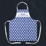 Funny Pickleball Humor Personalized Text Blue Apron<br><div class="desc">The perfect apron for those who like to hang out in both types of kitchens - at home and on the pickleball courts. Design features a pattern of white pickleballs set against a blue background - easily change the background color. Add a name, custom text, club name, etc. Great as...</div>