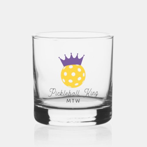 Funny Pickleball King Personalized Monogram Whiskey Glass
