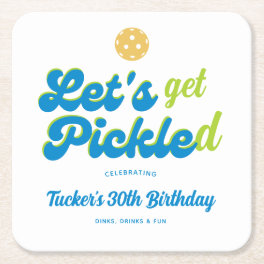 Funny Pickleball, Let's Get Pickled Custom Text Square Paper Coaster