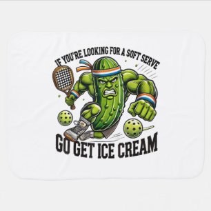 Funny Pickleball Lover Pun with a Pickle Playing Baby Blanket