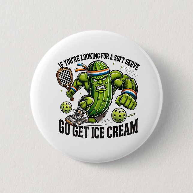 Funny Pickleball Lover Pun with a Pickle Playing Button (Front)