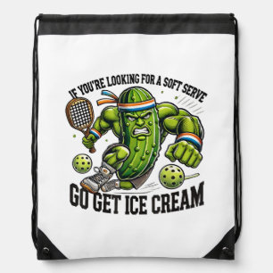 Funny Pickleball Lover Pun with a Pickle Playing Drawstring Bag