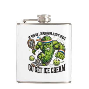 Funny Pickleball Lover Pun with a Pickle Playing Flask