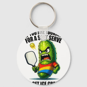 Funny pickleball lover pun with a pickle playing keychain