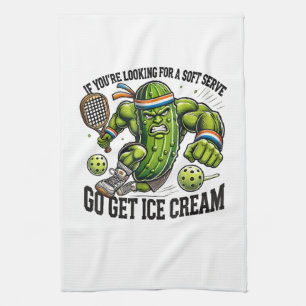 Funny Pickleball Lover Pun with a Pickle Playing Kitchen Towel