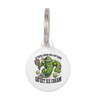Funny Pickleball Lover Pun with a Pickle Playing Pet ID Tag