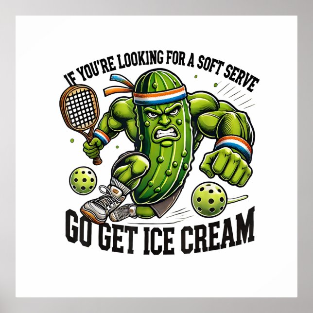 Funny Pickleball Lover Pun with a Pickle Playing Poster (Front)