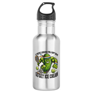 Funny Pickleball Lover Pun with a Pickle Playing Stainless Steel Water Bottle
