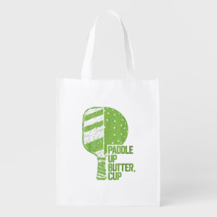 Funny Pickleball Paddle Up Butter Cup Grocery Bag