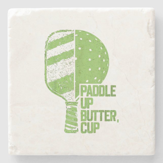 Funny Pickleball Paddle Up Butter Cup Stone Coaster (Front)