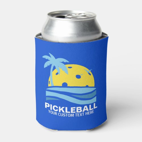 Funny Pickleball Palm Tree Sun Custom Text Can Cooler
