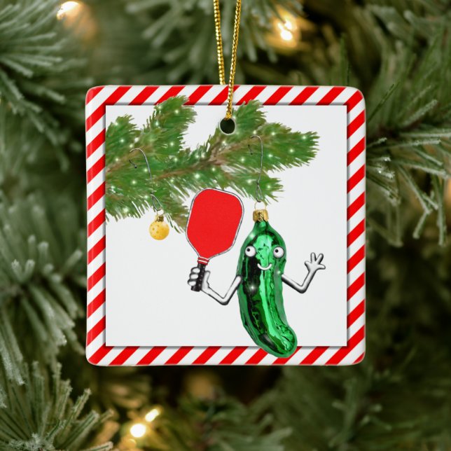 Funny Pickleball Pickle Ceramic Ornament (Tree)