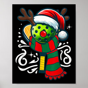 Funny Pickleball Player Christmas Holiday Reindeer Poster