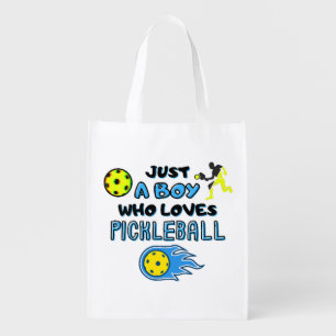 Funny Pickleball Player Just A Boy Who Loves Pickl Grocery Bag