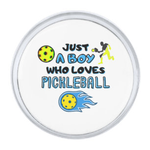 Funny Pickleball Player Just A Boy Who Loves Pickl Silver Finish Lapel Pin