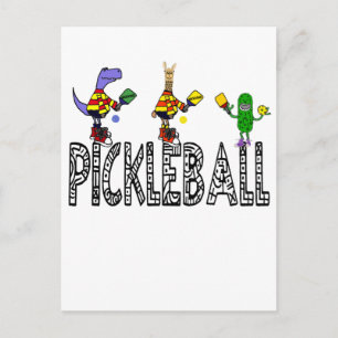 Funny Pickleball Players Animals Cartoon Postcard
