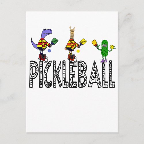 Funny Pickleball Players Animals Cartoon Postcard