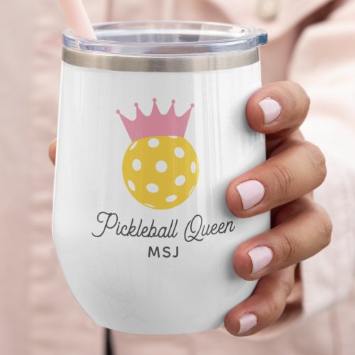Funny Pickleball Queen Personalized Monogram Thermal Wine Tumbler