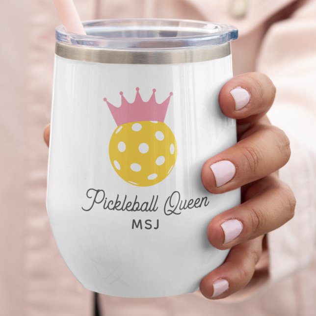 Funny Pickleball Queen Personalized Monogram Thermal Wine Tumbler (Creator Uploaded)