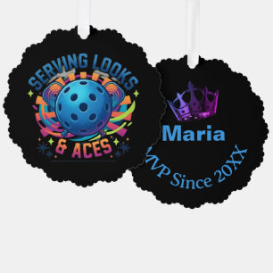 Funny PickleBall Serving Looks & Aces Custom Name Ornament Card