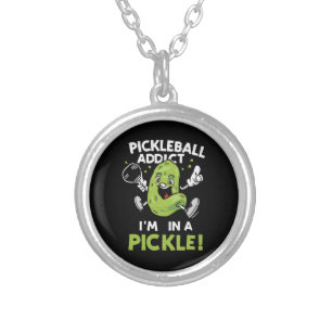 Funny-Pickleball Silver Plated Necklace