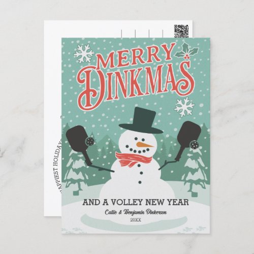 Funny Pickleball Snowman Merry Christmas Postcard