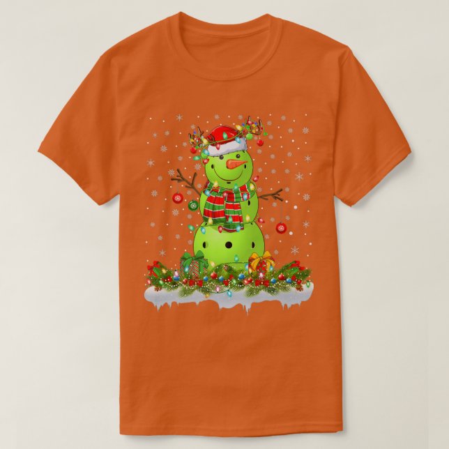 Funny Pickleball Snowman Xmas Lights Pickleball Ch T-Shirt (Design Front)