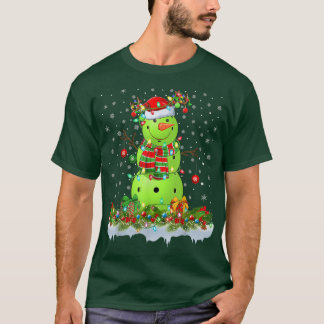Funny Pickleball Snowman Xmas Lights Pickleball Ch T-Shirt
