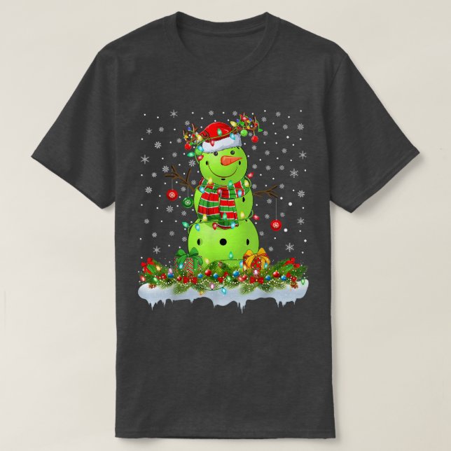 Funny Pickleball Snowman Xmas Lights Pickleball Ch T-Shirt (Design Front)