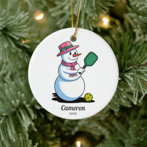 Funny Pickleball SnowWoman Add Custom Photo & Text Ceramic Ornament