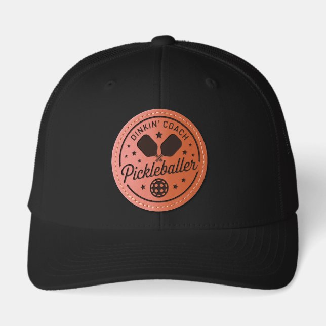 Funny Pickleball Sports DINKIN' COACH Leather Patch Hat (Front)