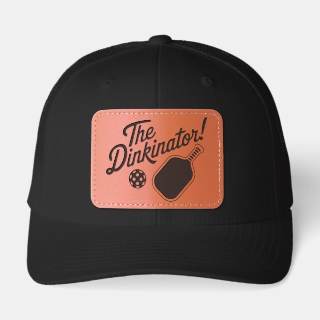 Funny Pickleball Sports The Dinkinator Leather Patch Hat (Front)