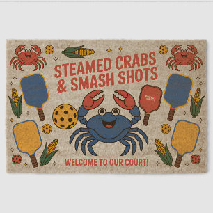 Funny Pickleball Steamed Crabs Smash Shots Welcome Fiber Doormat