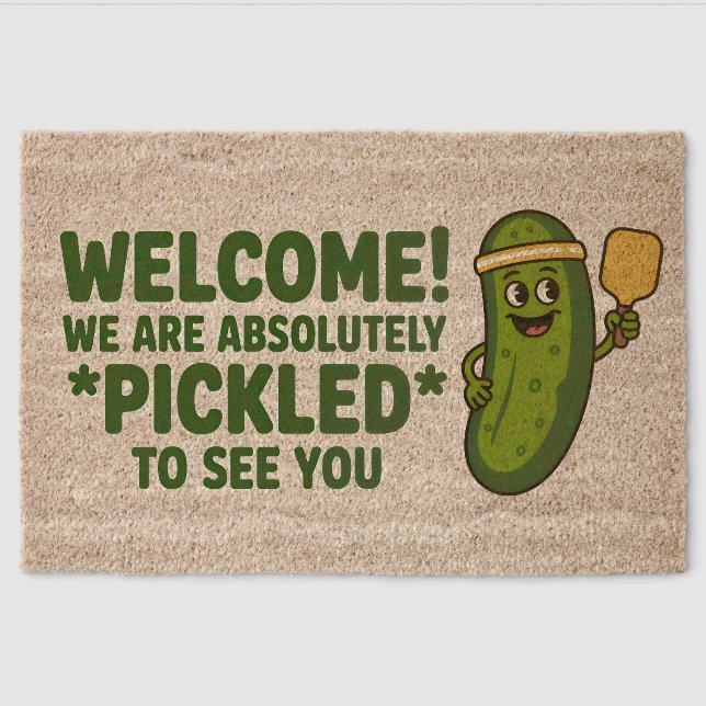Funny Pickleball Welcome Absolutely Pickled Fiber Doormat (Front)