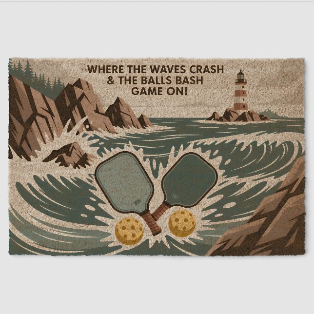 Funny Pickleball Where The Waves Crash Welcome Mat (Front)