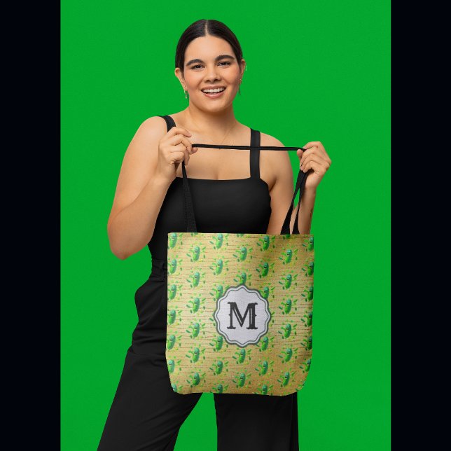 Funny Pickleman Monogram  Tote Bag (Preppy trendy look with your monogram!)